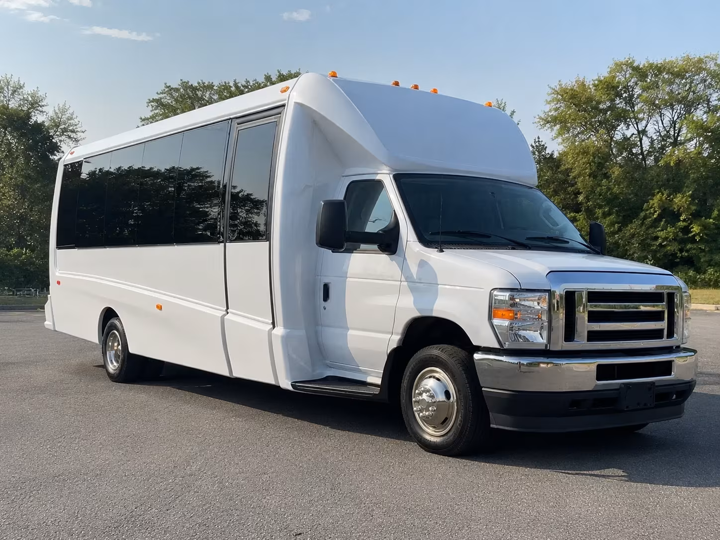Group beside a Mercedes Sprinter limo in Charleston