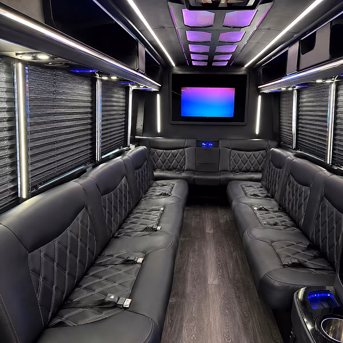 Charleston Birthday, Sweet 16, & Quinceañera Transportation party bus interior