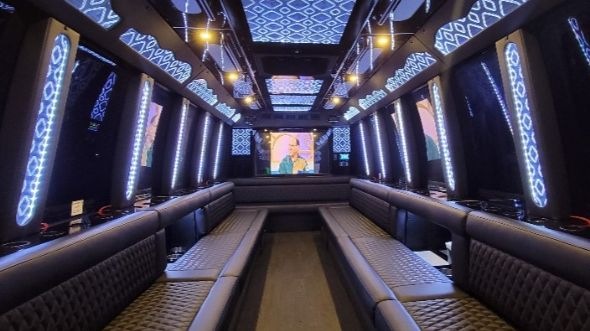 Interior of Charter Bus Company Goose Creek's 20 Passenger Party Bus in Goose Creek
