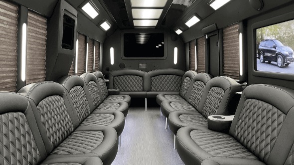 Interior of Charter Bus Company Wilmington's 28 Passenger Party Bus in Wilmington